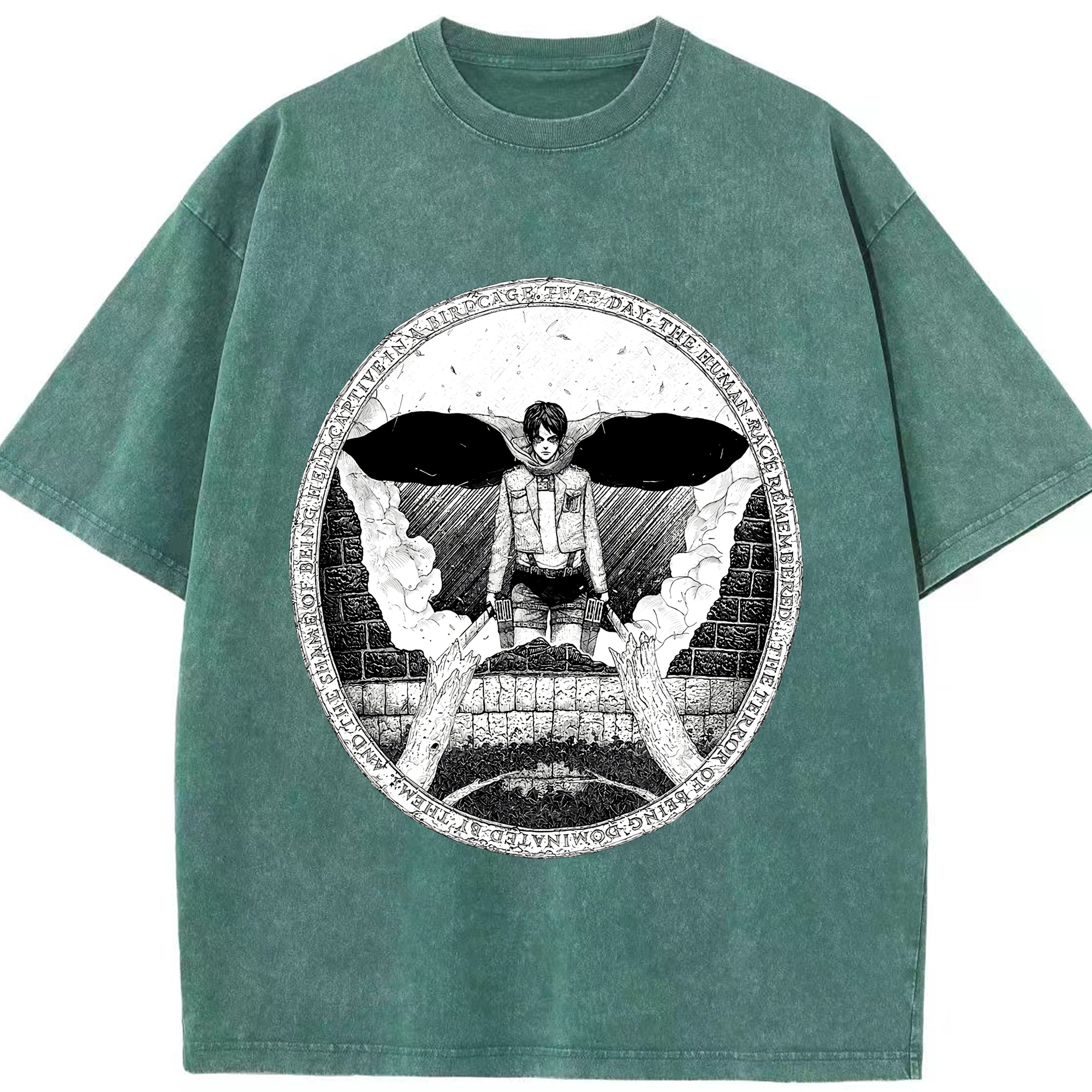 （画像用） 進撃の巨人 エレン･イェーガー Attack on Titan Eren Jäger 綿100% ヴィンテージ風 半袖Tシャツ（フロントプリント）
